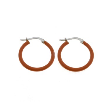 Orecchini a cerchio con chiusura a scattino smaltato arancione placcati oro bianco in argento 925
