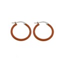 White gold plated hoop earrings with orange enamel snap closure in 925 silver