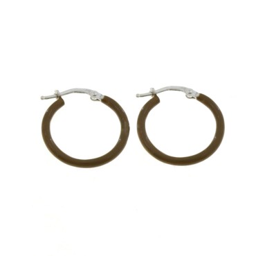 Orecchini a cerchio con chiusura a scattino smaltato marrone placcati oro bianco in argento 925