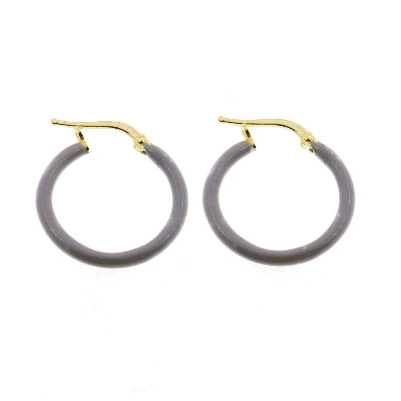 Orecchini a cerchio con chiusura a scattino smaltato grigio placcati oro giallo in argento 925