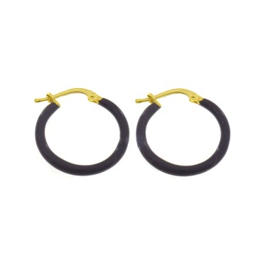 Yellow gold plated yellow gold-plated hoop earrings with purple enamel snap closure in 925 silver