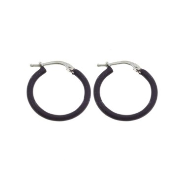 White gold-plated hoop earrings with purple enamel snap closure in 925 silver