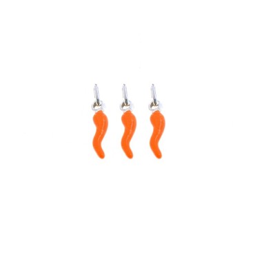 Pendants horns 4x13 mm orange enamel in 925 silver (3 pcs.)