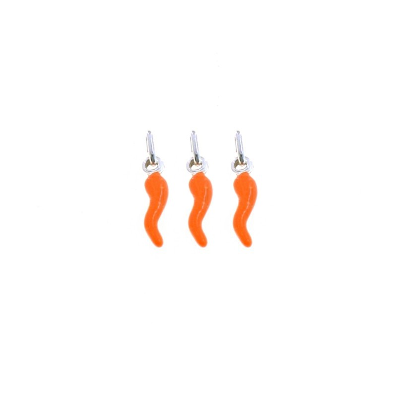 Pendants horns 4x13 mm orange enamel in 925 silver (3 pcs.)