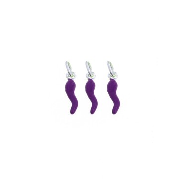 Ciondoli corni 4x13 mm smaltati viola in argento 925 (3 pz.)