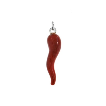 Ciondolo corno smaltato rosso 42x10 mm in argento 925