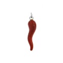 Red enameled horn pendant 42x10 mm in 925 silver