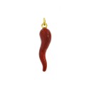 Ciondolo corno smaltato rosso 42x10 mm placcato oro giallo in argento 925