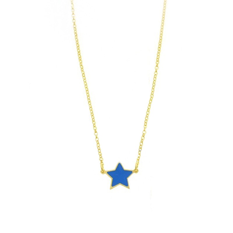Collana maglia rolò diamantata con stella a lastra centrale smaltata celeste placcata oro giallo in argento 925