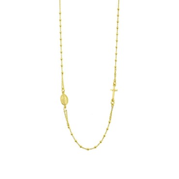 Collana rosario 5 unità a giro placcata oro giallo con sfera liscia da 2 mm. in argento 925
