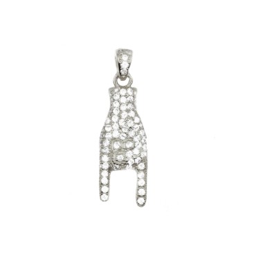 Rounded horns pendant in white zircons pave with white gold plated zirconia counter-link in 925 silver