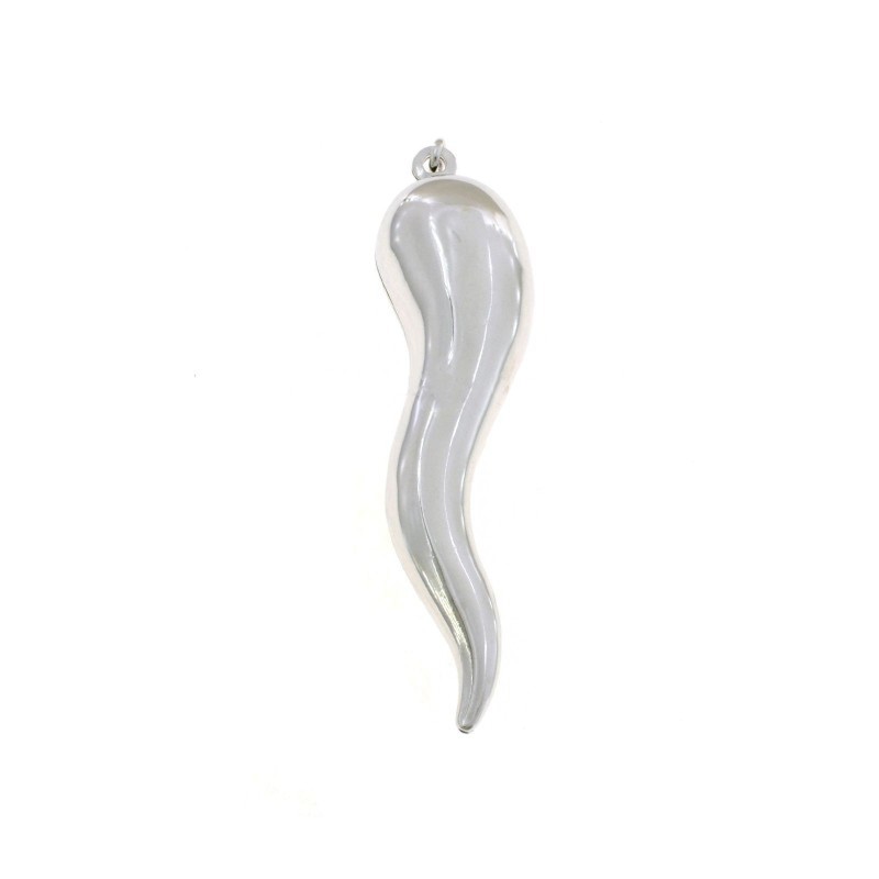 Ciondolo corno 20x80 mm placcato oro bianco in argento 925