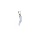 White enameled horn pendant 5x18 mm with crown in 925 burnished cast silver