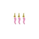 Pink enamel horn pendants 4x13 mm yellow gold plated in 925 silver (3 pcs.)