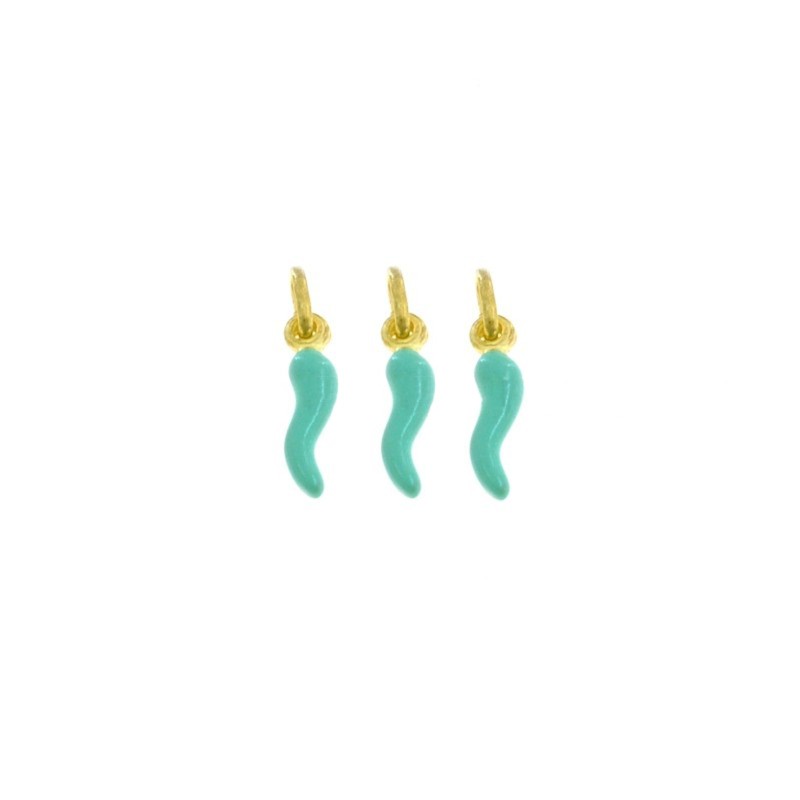 Pendants horns 4x13 mm green enamel, yellow gold plated in 925 silver (3 pcs.)