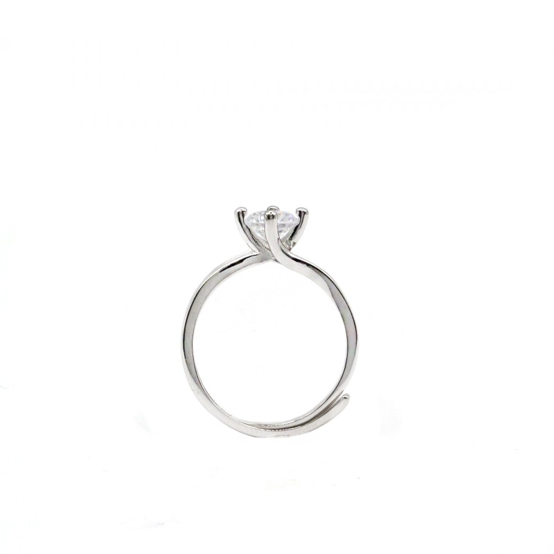 Anello regolabile solitario con zircone bianco 5mm placcato oro bianco in argento 925