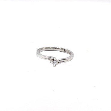 Anello regolabile solitario con zircone bianco 4mm placcato oro bianco in argento 925