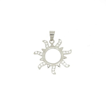 Ciondolo sagoma sole semi zirconato bianco placcato oro bianco in argento 925