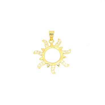 Ciondolo sagoma sole semi zirconato bianco placcato oro giallo in argento 925