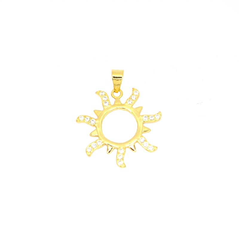 Ciondolo sagoma sole semi zirconato bianco placcato oro giallo in argento 925