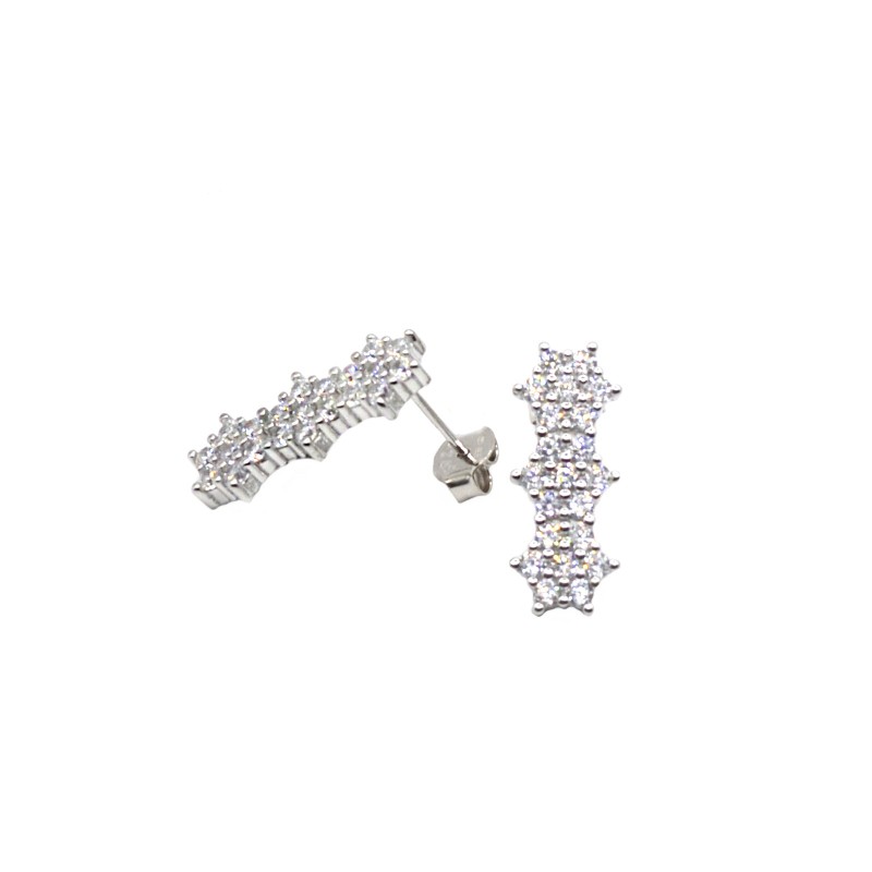 Orecchini trilogy big con zirconi bianchi a fiore placcato oro bianco in argento 925