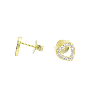 Orecchini a lobo sagoma cuore pavé di zirconi bianchi placcato oro giallo in argento 925