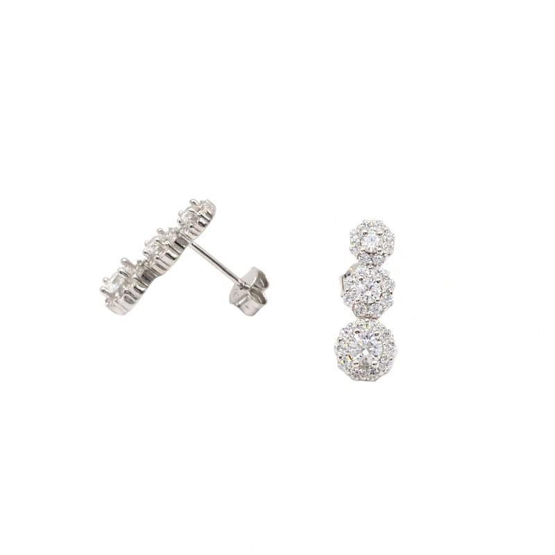 Orecchini trilogy degradè con zirconi bianchi a fiore placcato oro bianco in argento 925