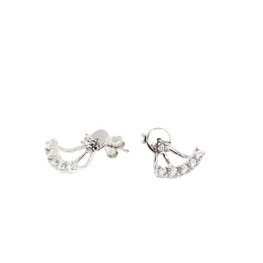 Orecchini con punto luce centrale e a ventaglio zirconati bianchi modello piercing placcato oro bianco in argento 925