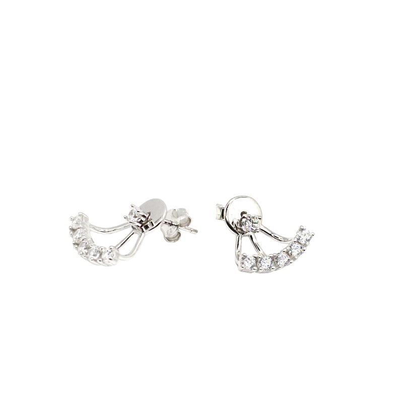 Orecchini con punto luce centrale e a ventaglio zirconati bianchi modello piercing placcato oro bianco in argento 925