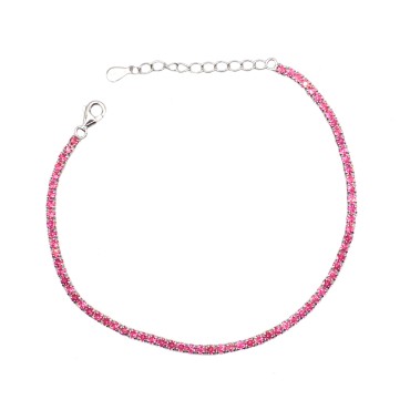 Bracciale tennis di zirconi fucsia 2 mm placcato oro bianco in argento 925
