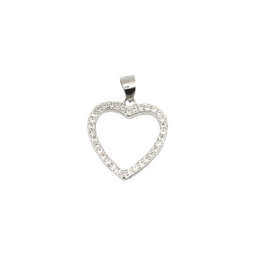Ciondolo sagoma cuore zirconato bianco placcato oro bianco in argento 925