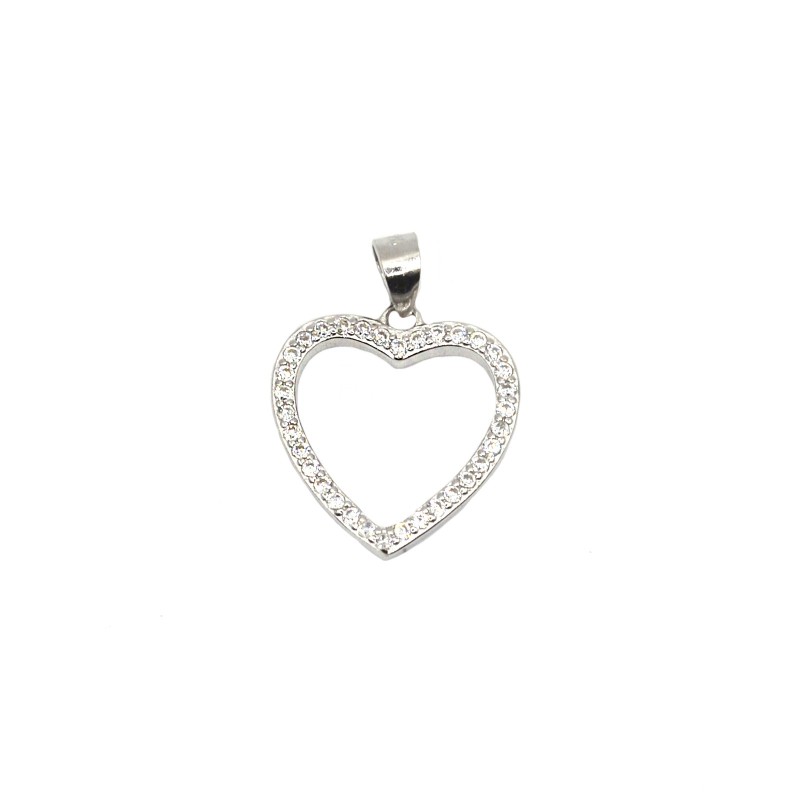 Ciondolo sagoma cuore zirconato bianco placcato oro bianco in argento 925