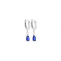 Square section hoop earrings with white gold plated blue zircon drop pendant in 925 silver