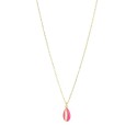Forced link necklace with rounded shell pendant, engraved, perforated and enamelled fuchsia yellow gold plated in 925 silver