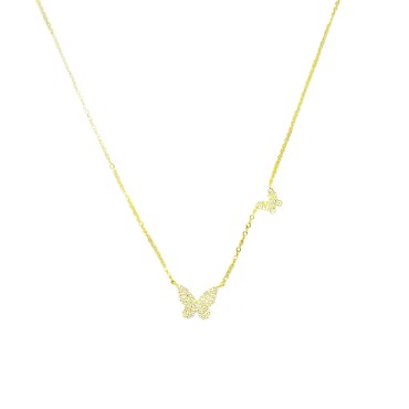 Collana maglia forzatina con farfalla centrale e laterale a pave di zirconi bianchi placcata oro giallo in argento 925