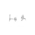 925 Sterling Silver White Gold Plated Hummingbird Press-On Ear Studs with Engraved Wings