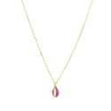 Forced link necklace with rounded shell pendant, engraved, perforated and enameled lilac yellow gold plated in 925 silver