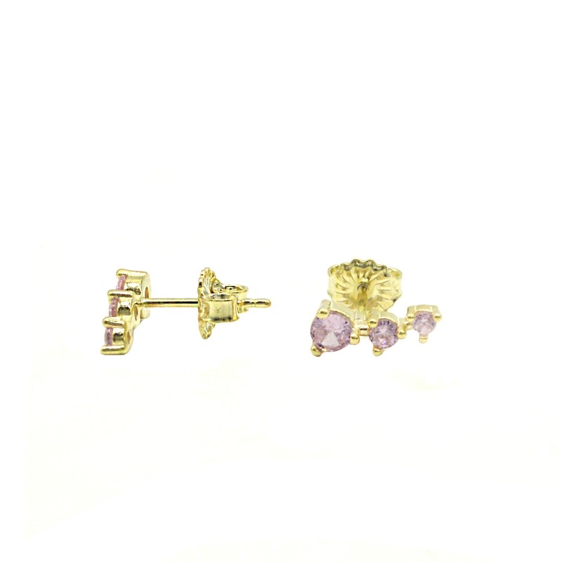 Lobe earrings with pink degradé zircons plated yellow gold in 925 silver