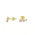 Lobe earrings with pink degradé zircons plated yellow gold in 925 silver