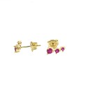 Lobe earrings with red degradé zircons plated yellow gold in 925 silver