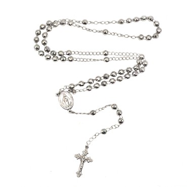 Collana rosario a Y placcata oro bianco con sfera faccettata da 5 mm in argento 925 (60 cm)