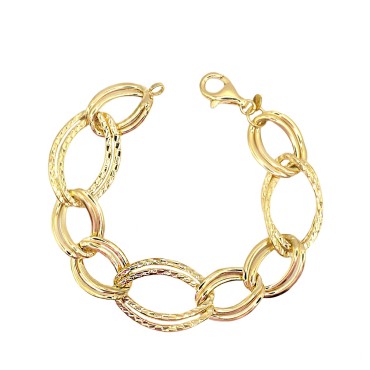 Bracciale catena doppia maglia ,liscia e martellata placcato oro giallo in  argento 925