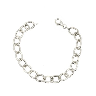 Bracciale catena ovale a corda placcato oro bianco in argento 925