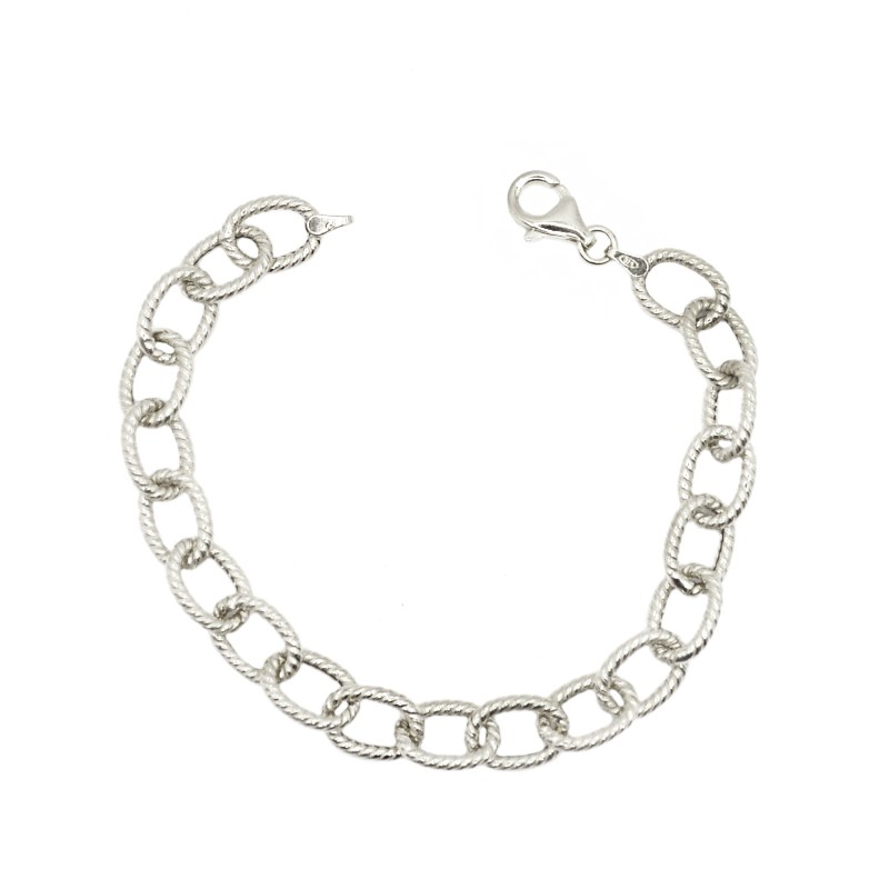 Bracciale catena ovale a corda placcato oro bianco in argento 925
