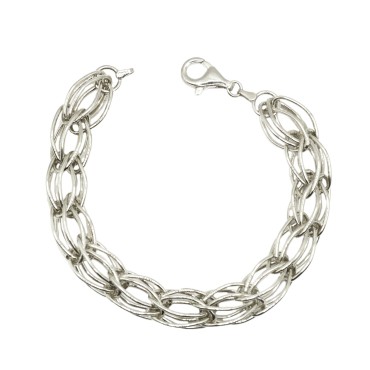Bracciale catena maglia ovale a spiga placcato oro bianco in argento 925