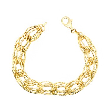 Bracciale catena maglia ovale diamantata a spiga placcato oro giallo in argento 925