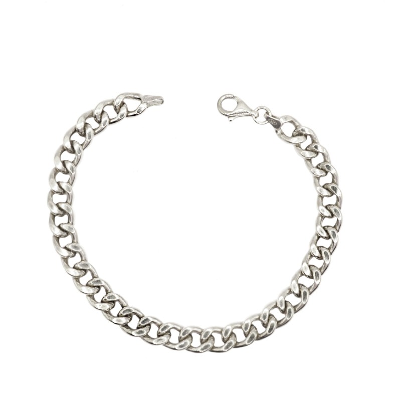Bracciale maglia groumette bombata placcato oro bianco in argento 925