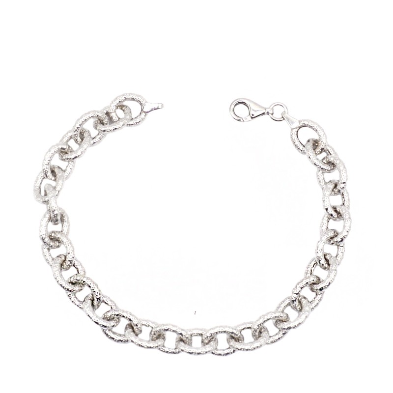 Bracciale catena ovale puntinato placcato oro bianco in argento 925