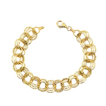 Bracciale catena maglia tonda diamantata placcato oro giallo in argento 925
