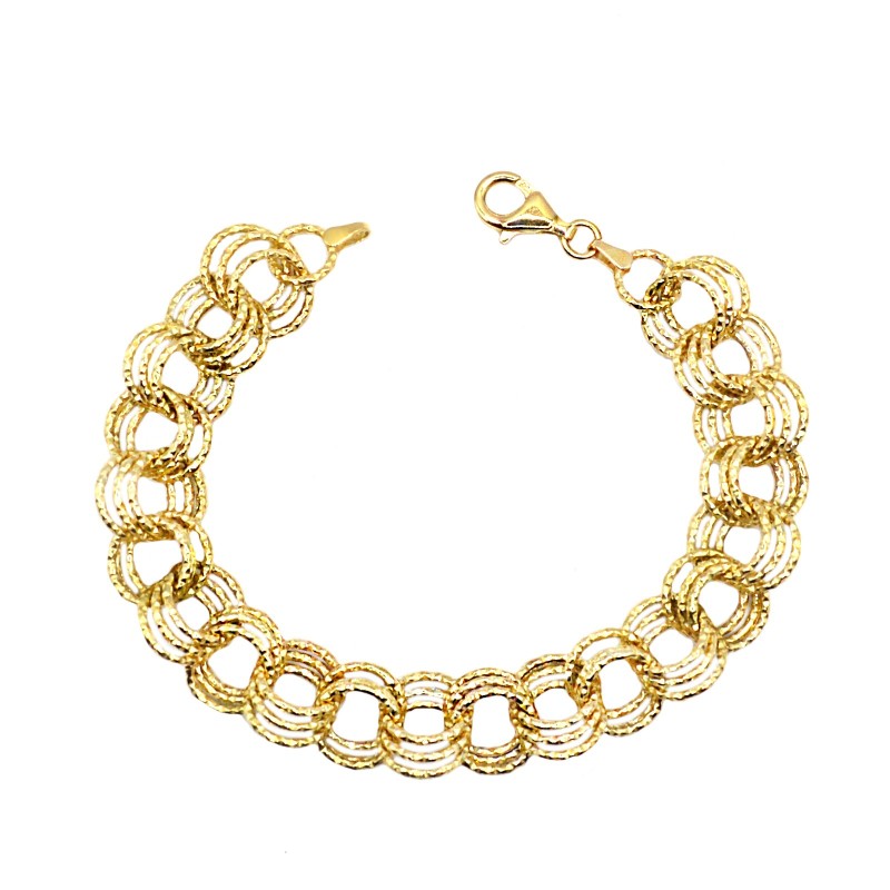 Bracciale catena maglia tonda diamantata placcato oro giallo in argento 925